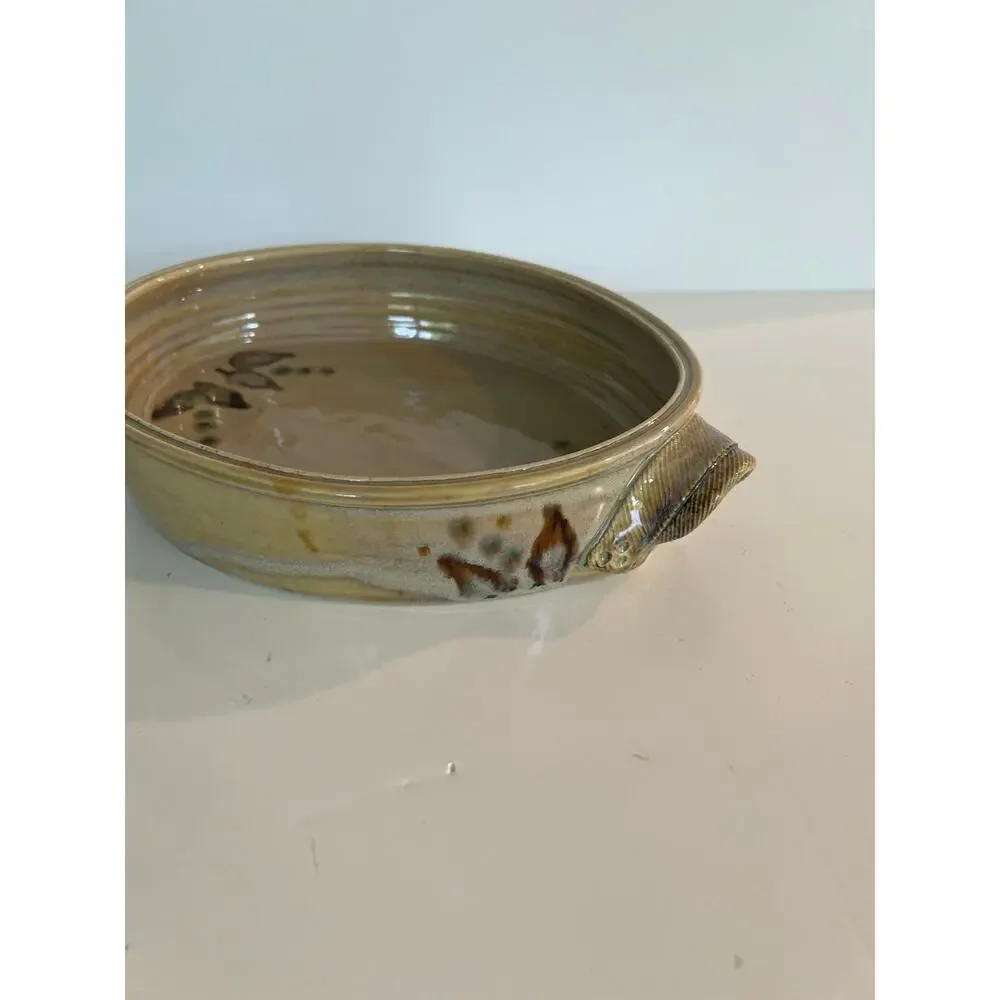 Beautiful Glazed Pottery Two Handle Serving Dish One of a Kind Vintage JL